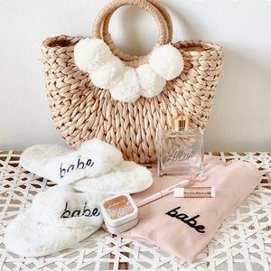 White Pom Pom Straw Purse for Women